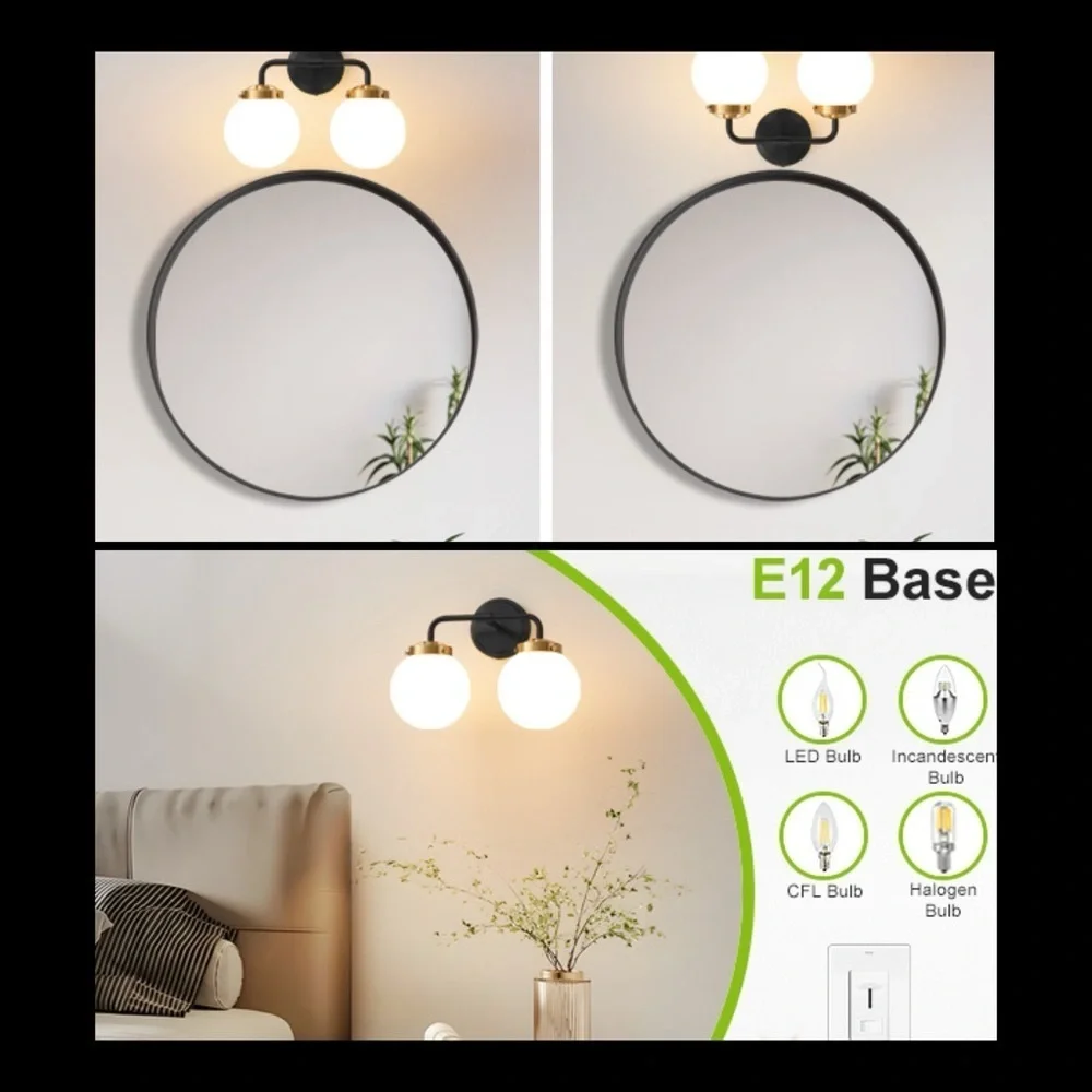 Deyidn Light Fixture Modern Gold Black White Globe 2 Shades Wall Sconce 14.17 L